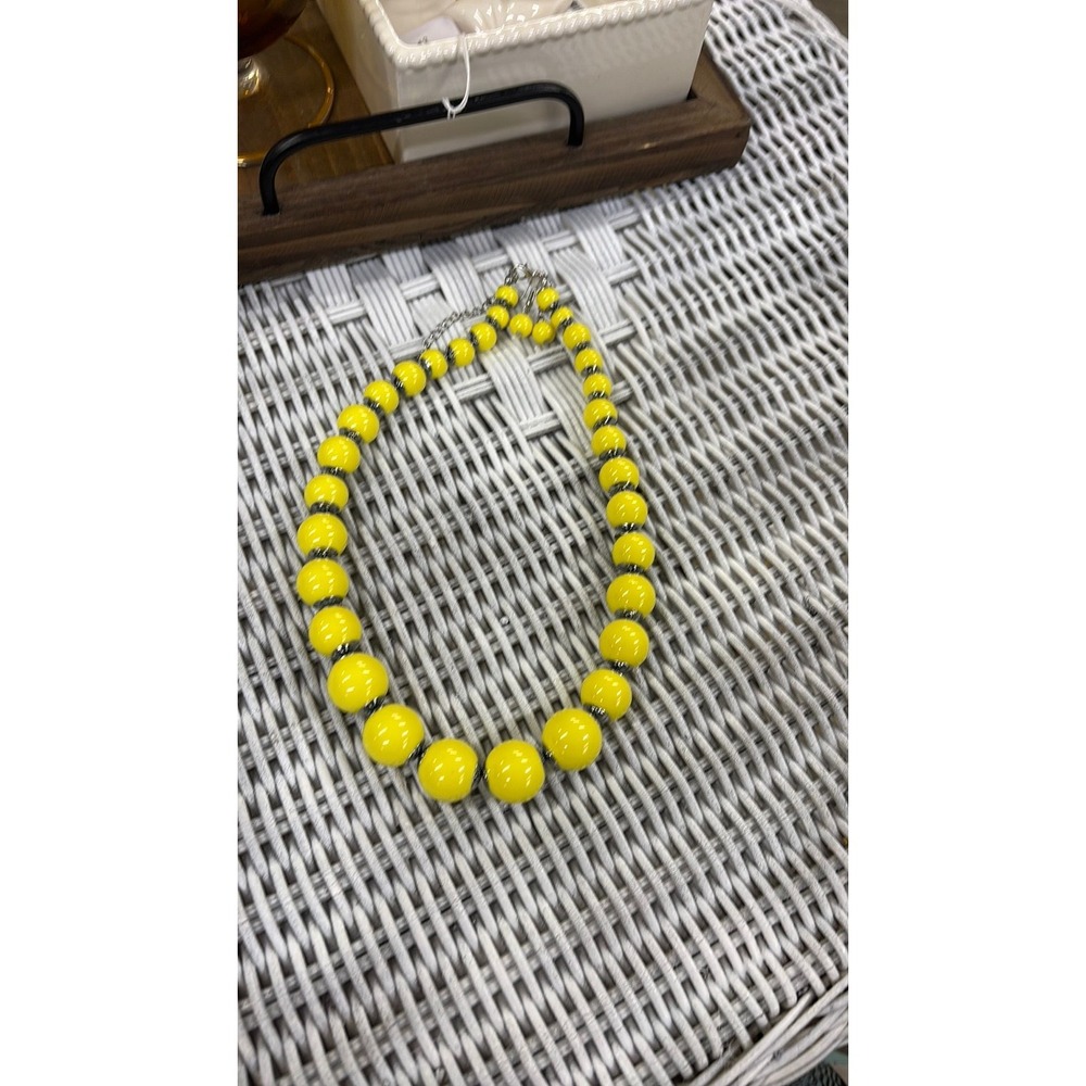 #2. Bright Yellow Chunky Beaded Necklace & Earrings